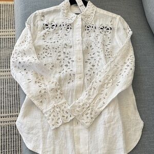 J. Crew Collection White Eyelet linen Button-Down Shirt. NWT